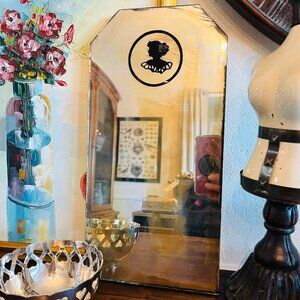 Vintage 1940s Vanity Mirror GIrl Silhouette Foxing Victorian Layering Piece